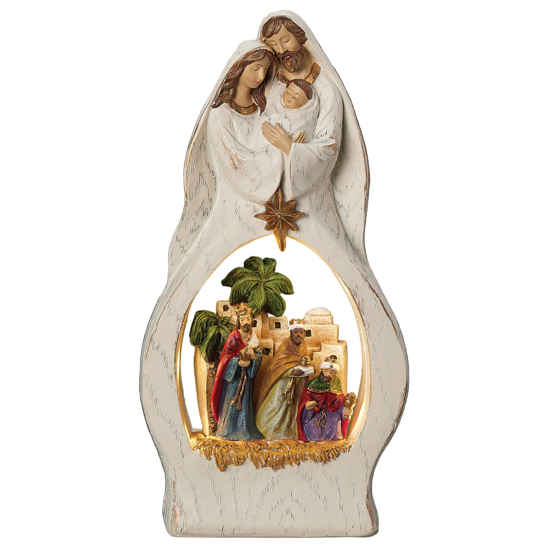 10" Lighted Holy Family with Three Kings Scene