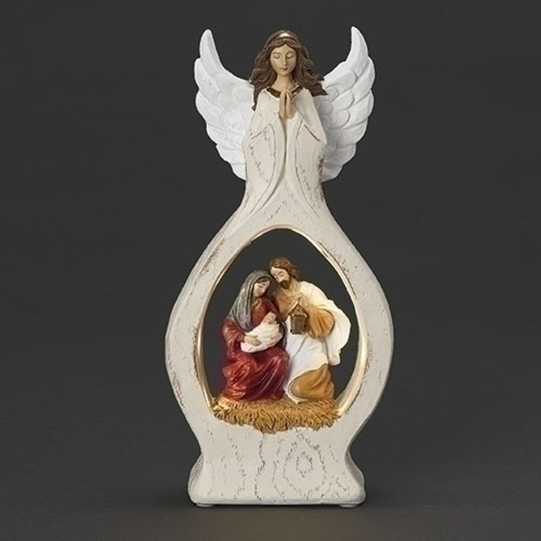 10" Angel with Light Up Holy Family Scene