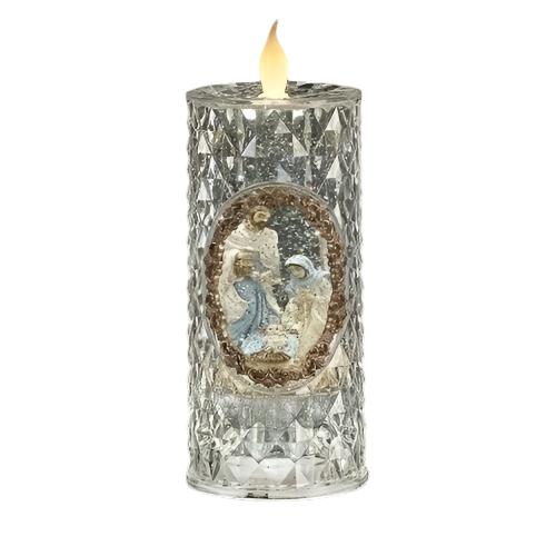 8.75" Lighted Swirl Candle with Holy Family