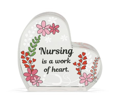 3" Nursing Is A Work of Heart Glass Plaque