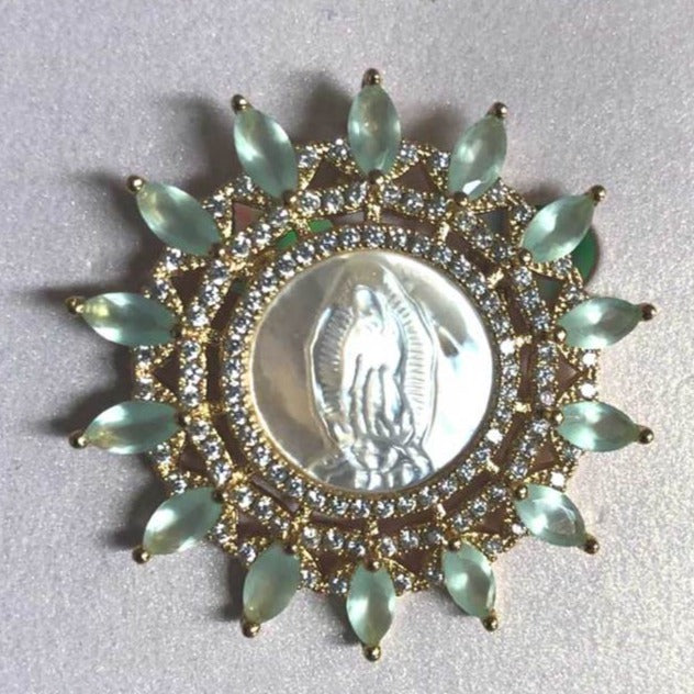 1.5" Our Lady of Grace Gold and Light Green Round Pin