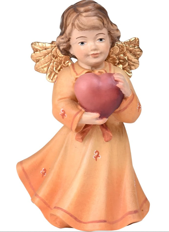 2.5" Orange Maple Wood Angel with Heart Mini Statue