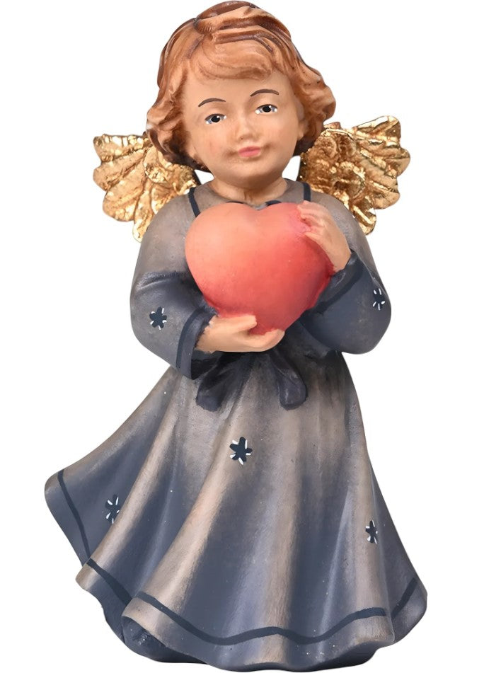 2.5" Blue Maple Wood Angel with Heart Mini Statue