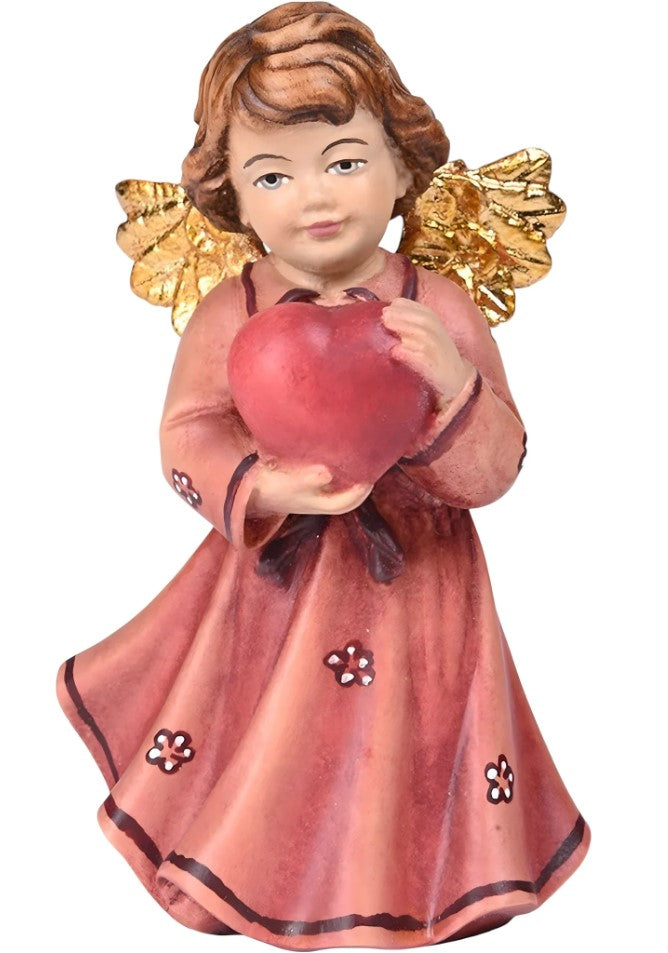 2.5" Red Maple Wood Angel with Heart Mini Statue