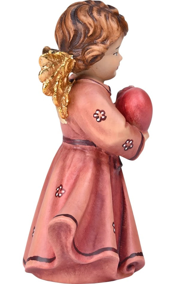 2.5" Red Maple Wood Angel with Heart Mini Statue