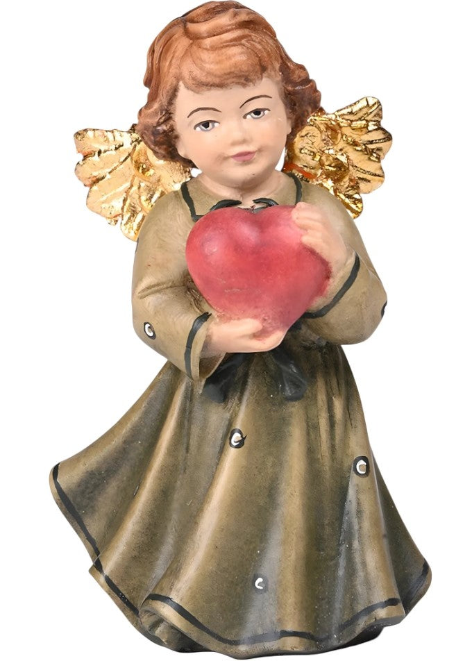 2.5" Green Maple Wood Angel with Heart Mini Statue
