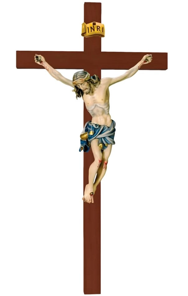 18" Hand-Carved Maple Wood Val Gardena Wall Crucifix