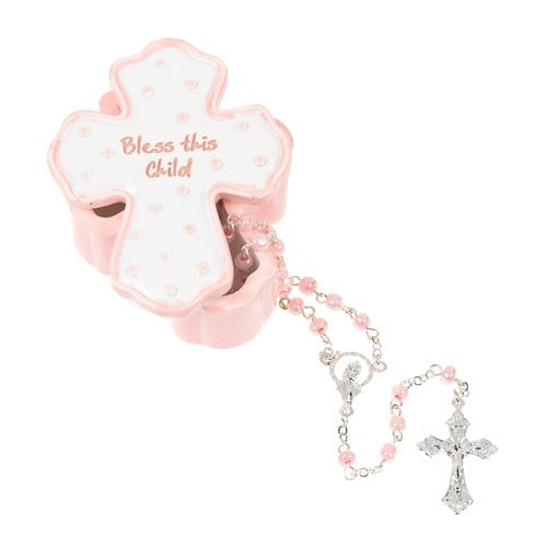 Bless This Child Keepsake Box and Rosary - Pink