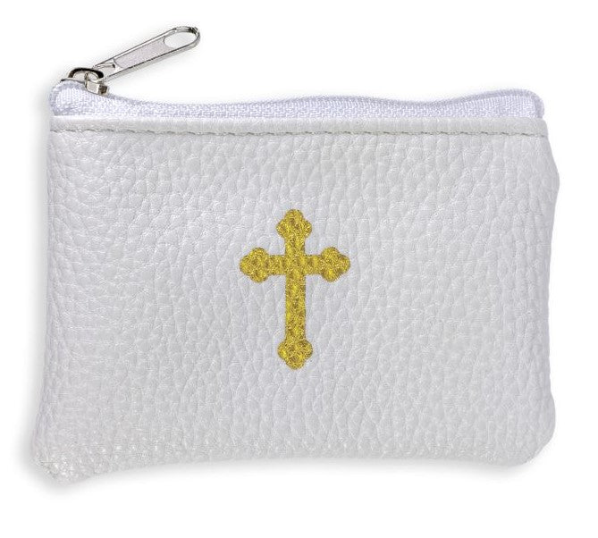 White Calf Grained Leatherette Rosary Pouch