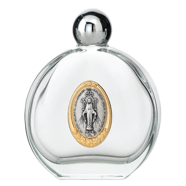 4 oz Miraculous Medal Glass Holy Water Bottle