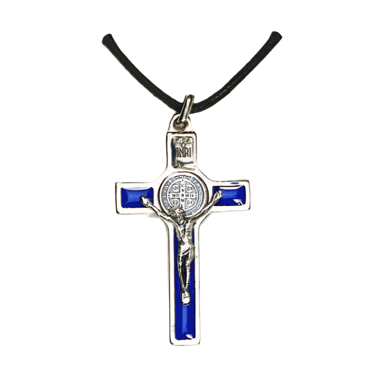 2" St. Benedict Blue Enameled Crucifix with Cord
