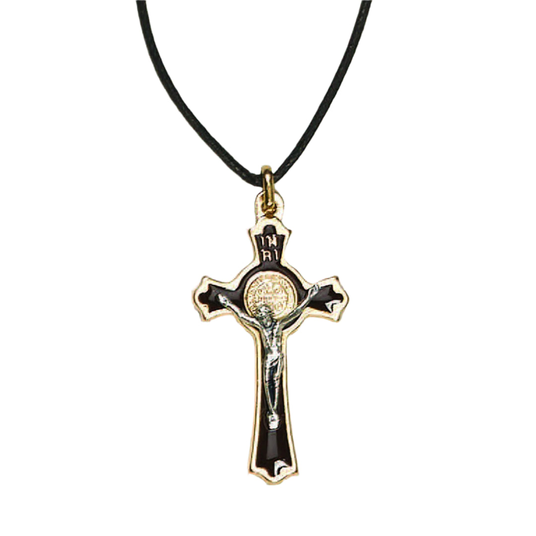 2" Saint Benedict Gold Tone Brown Enamel Cross