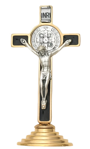 3" Mini St. Benedict Black Enameled Crucifix on Base