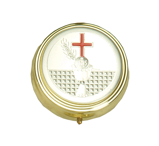 1.8" Gold & Silver Tone Chalice with Red Enameled Cross Small Pyx