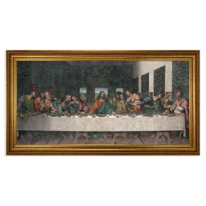 Antique Gold Leaf Beveled Frame with Carved Rope Trim Last Supper Textured Art