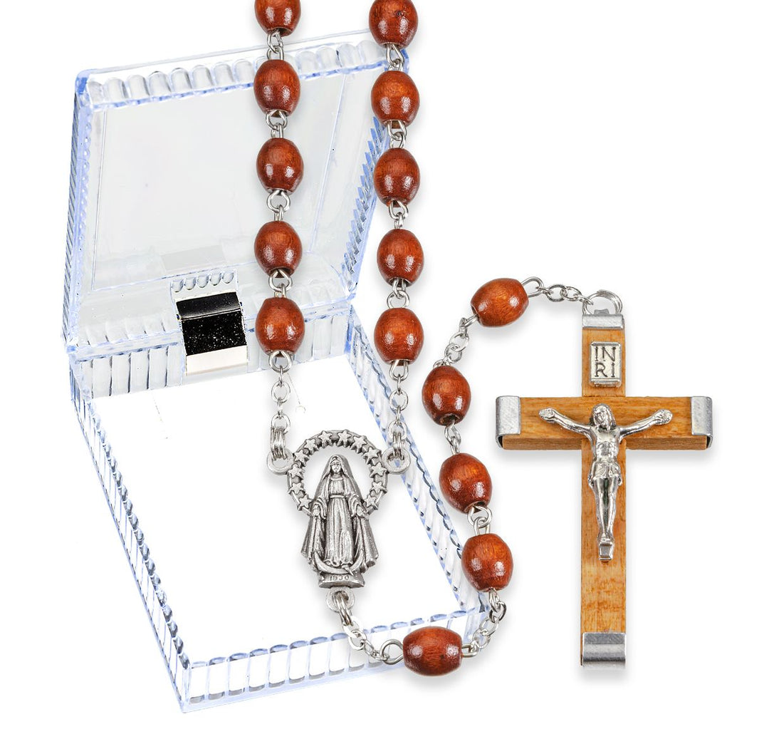 Brown Boxwood Oval Bead Rosary