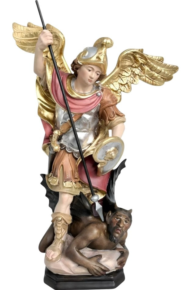 12" Archangel Michael Defeating Satan Maple Wood Statue
