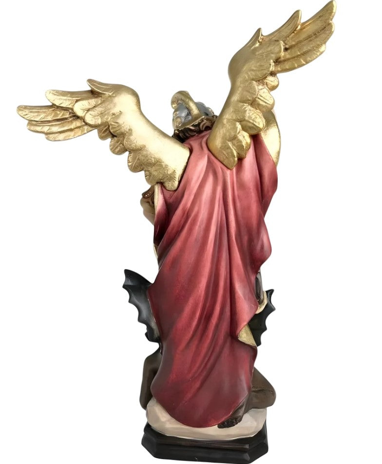 12" Archangel Michael Defeating Satan Maple Wood Statue