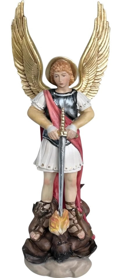 7.75" Archangel Michael with Sword and Devil Maple Wood Statue