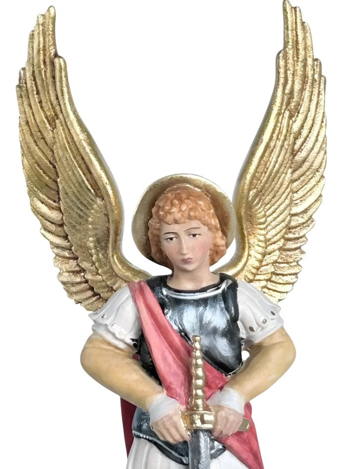7.75" Archangel Michael with Sword and Devil Maple Wood Statue
