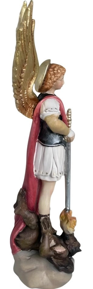 7.75" Archangel Michael with Sword and Devil Maple Wood Statue