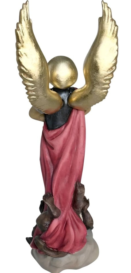 7.75" Archangel Michael with Sword and Devil Maple Wood Statue