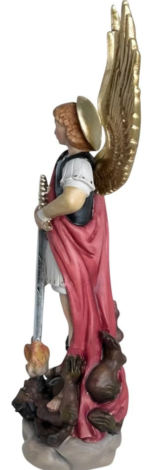 7.75" Archangel Michael with Sword and Devil Maple Wood Statue