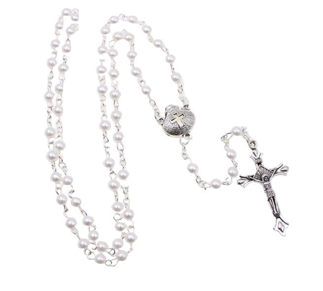 6mm Faux Pearl Baptism Rosary