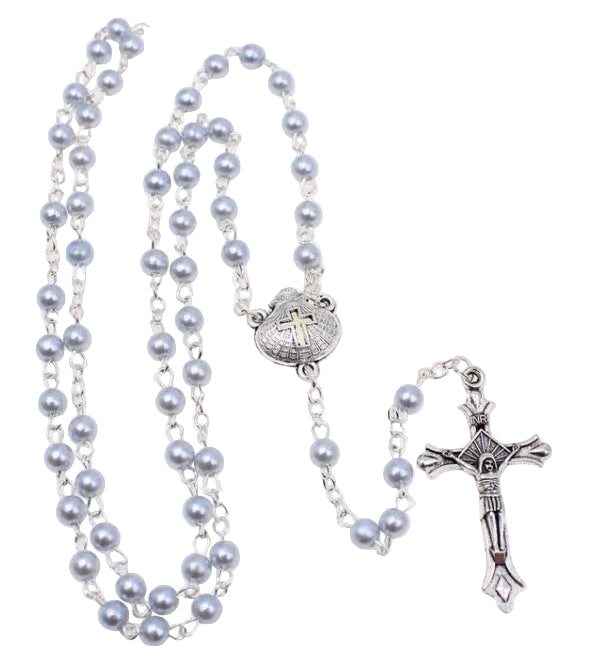 6mm Faux Pearl Baptism Rosary