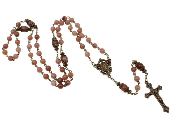 8mm Bronze Rosary with Dusty Rose Beads