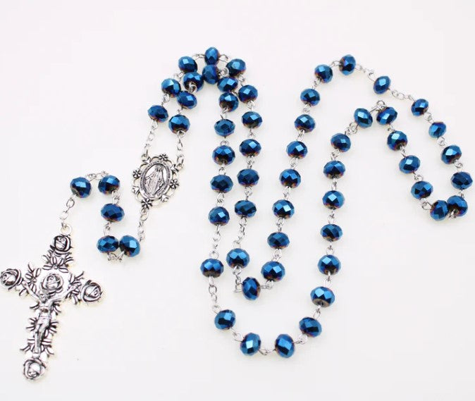 8mm Dark Blue Crystal Rosary