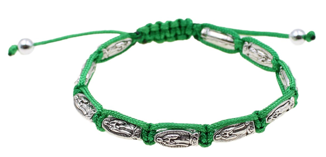 Adjustable Green Corded Our Lady of Guadalupe Bracelet