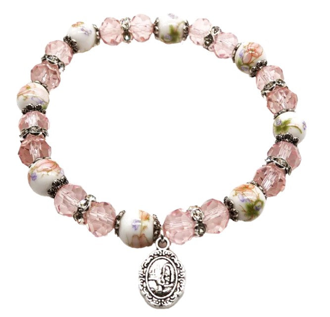 6mm Crystal Bracelet with 8mm Flower Accent Beads