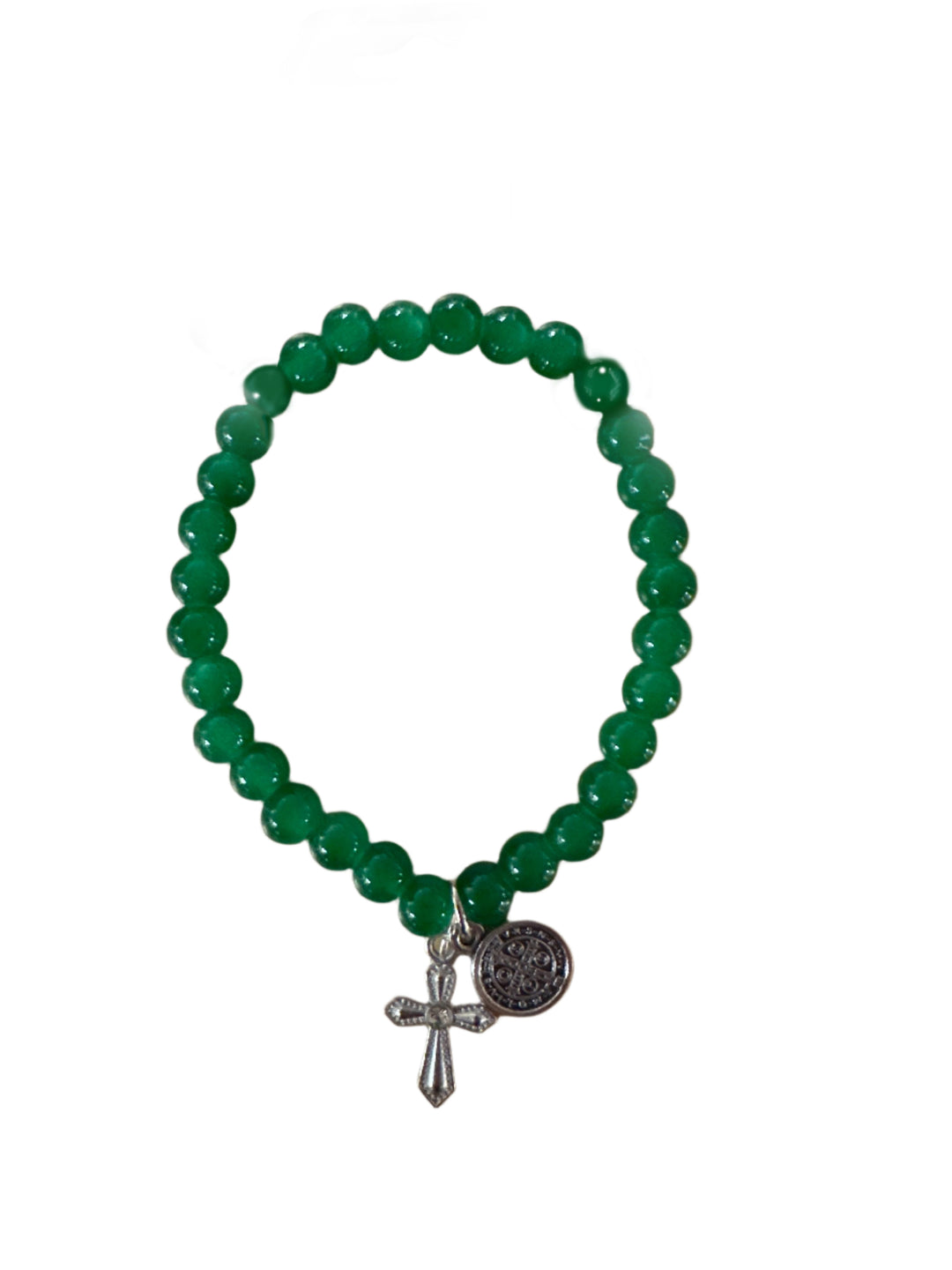 7MM Jade Bracelet with Silver St. Benedict Medal