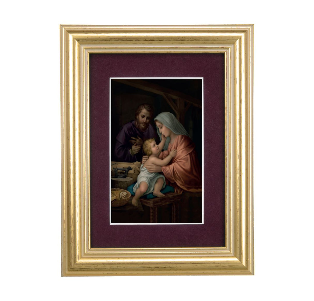 Gold Leaf Frame-Burgundy Matte with a Holy Family Print