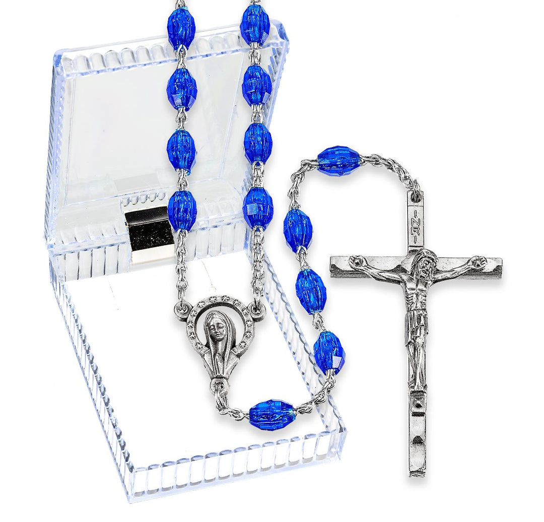 Sapphire Clear Oval Plastic Bead Rosary