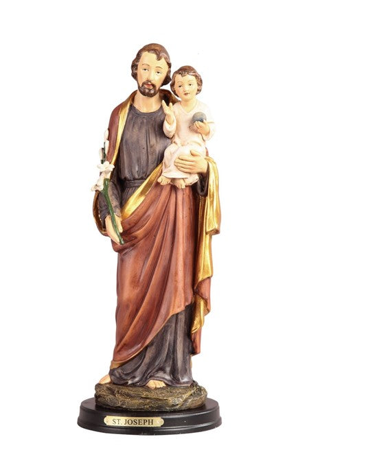 12" St. Joseph & Child Resin Statue