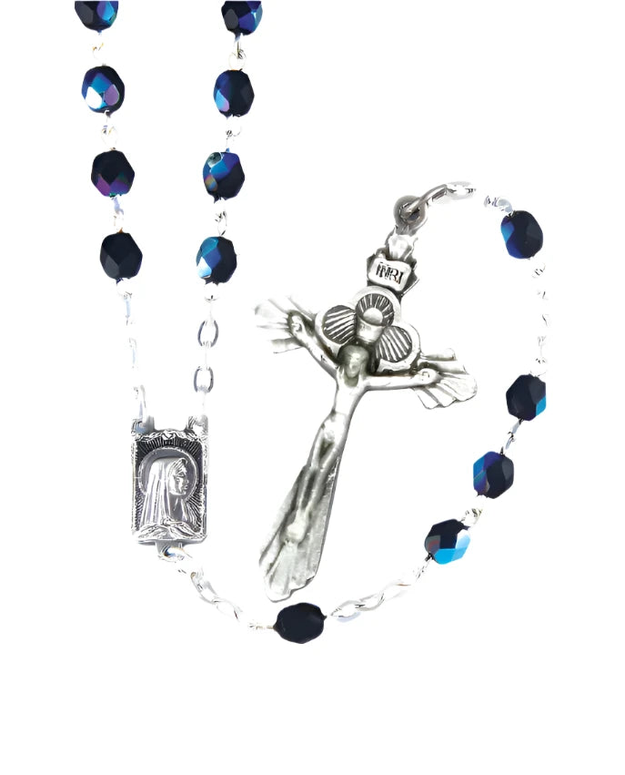 Fire-Polished Aurora Borealis Bead Rosary - Jet Black