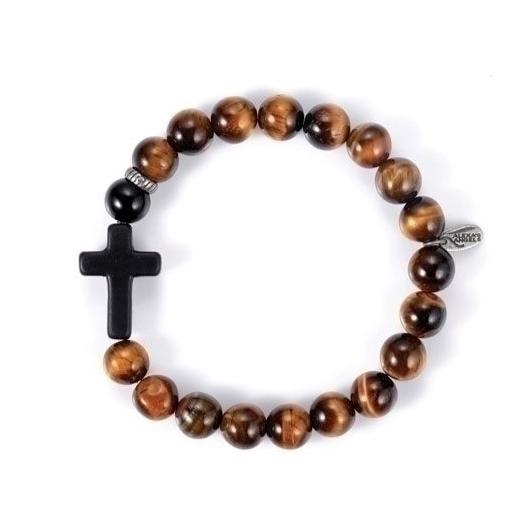 Tiger Eye/Onyx Cross Stretch Bracelet - Men