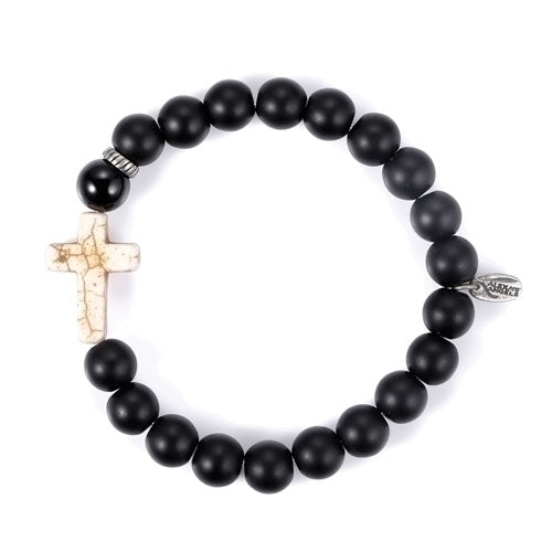 Howlite/Onyx Cross Stretch Bracelet - Men