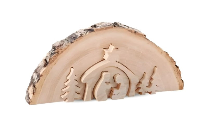 8.75" Hand-Carved Maple Wood Nativity Set