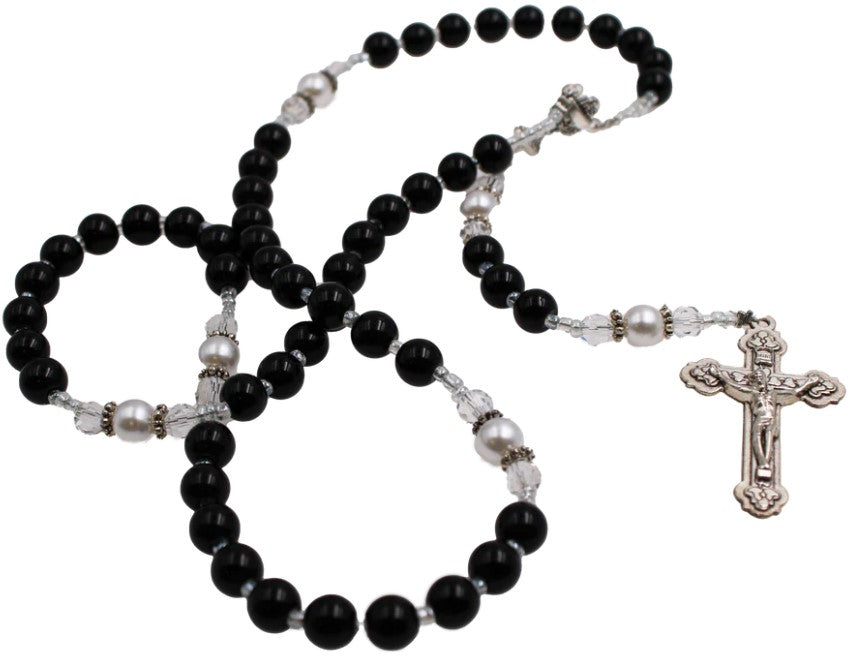 18.5" 10 mm Black and White First Communion Rosary