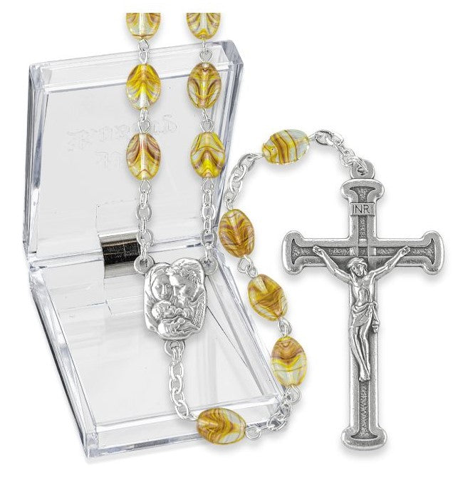 9mm Oval Olive Glass Bead Rosary, Boxed