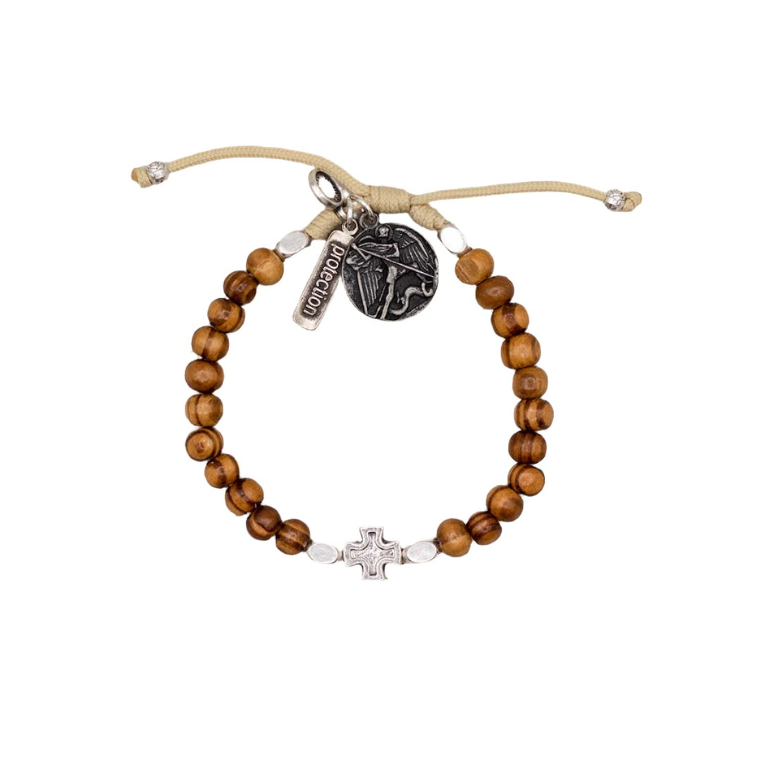 Rooted in Faith Archangel Michael Olive Wood Protection Bracelet