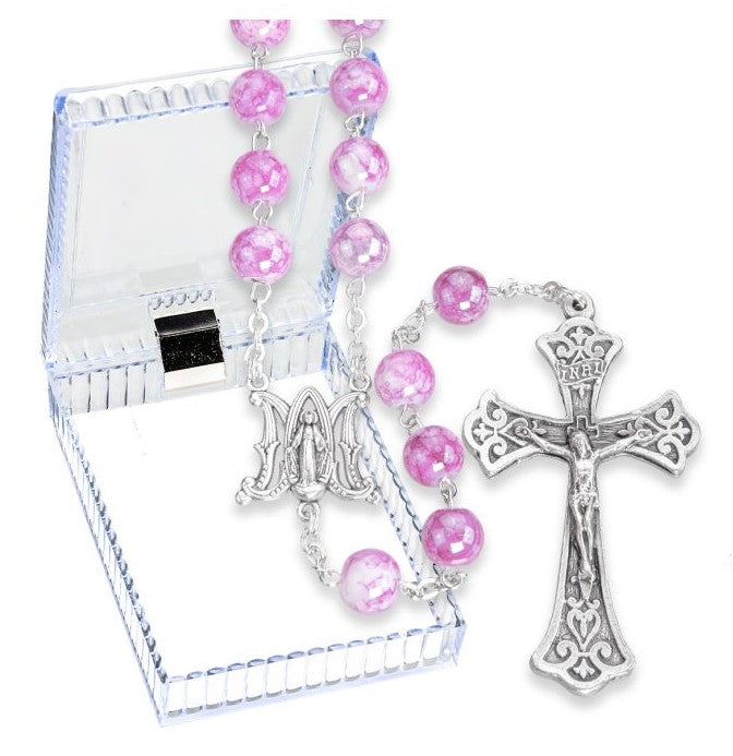 8mm Amethyst Marbleized Glass Bead Rosary