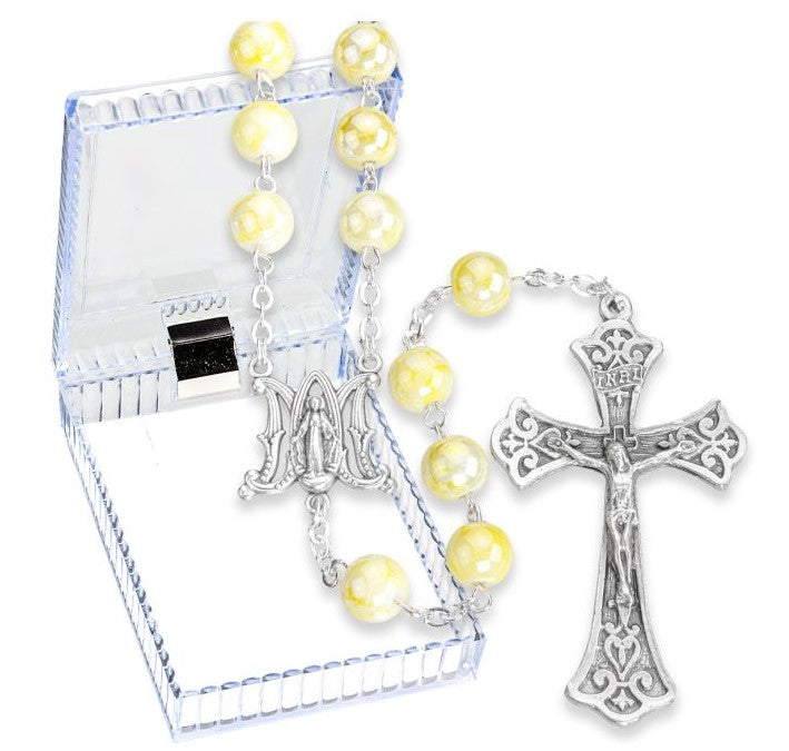 8mm Lemon Marbleized Glass Bead Rosary