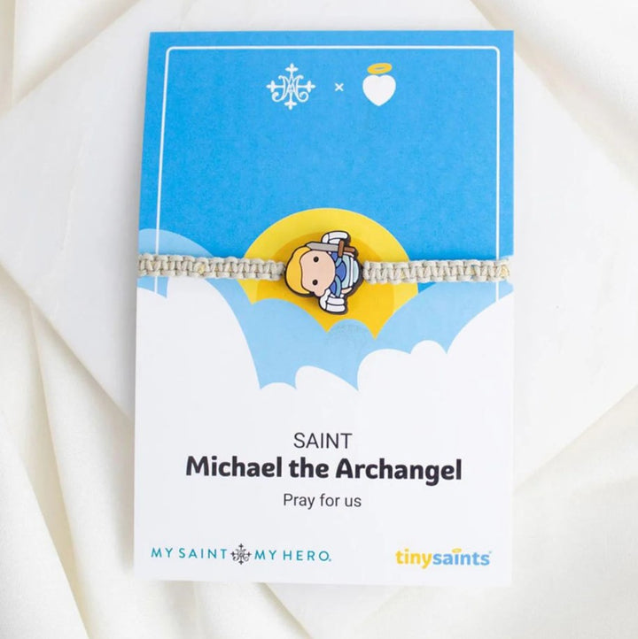 Tiny Saint™ St. Michael Tan Corded Bracelet