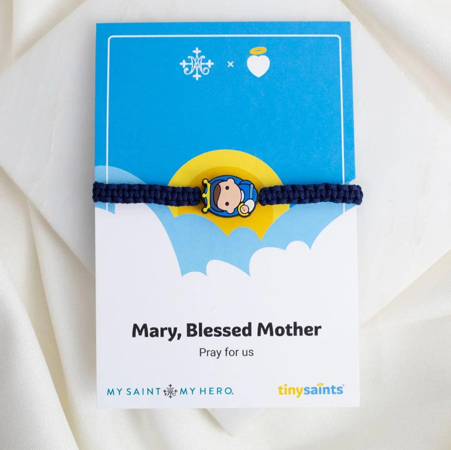 Tiny Saint™ Mary, Blessed Mother Navy Corded Bracelet