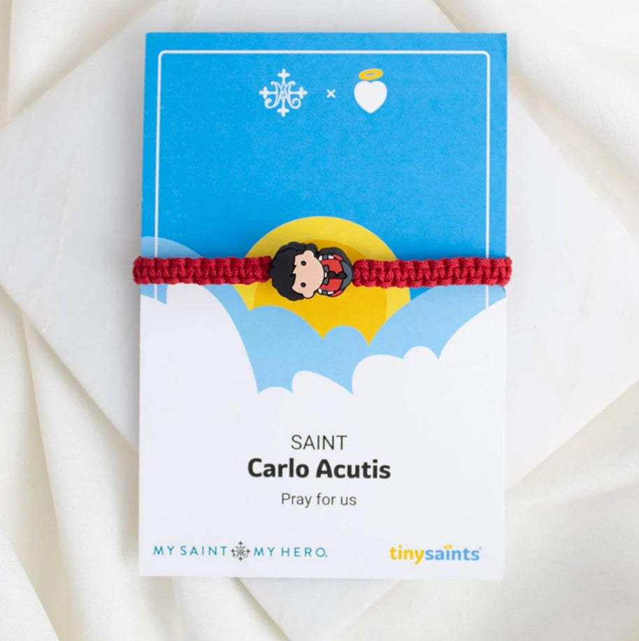 Tiny Saint™ Carlo Acutis Maroon Corded Bracelet