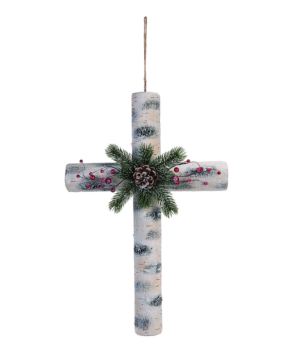 White & Green Birchwood Cross